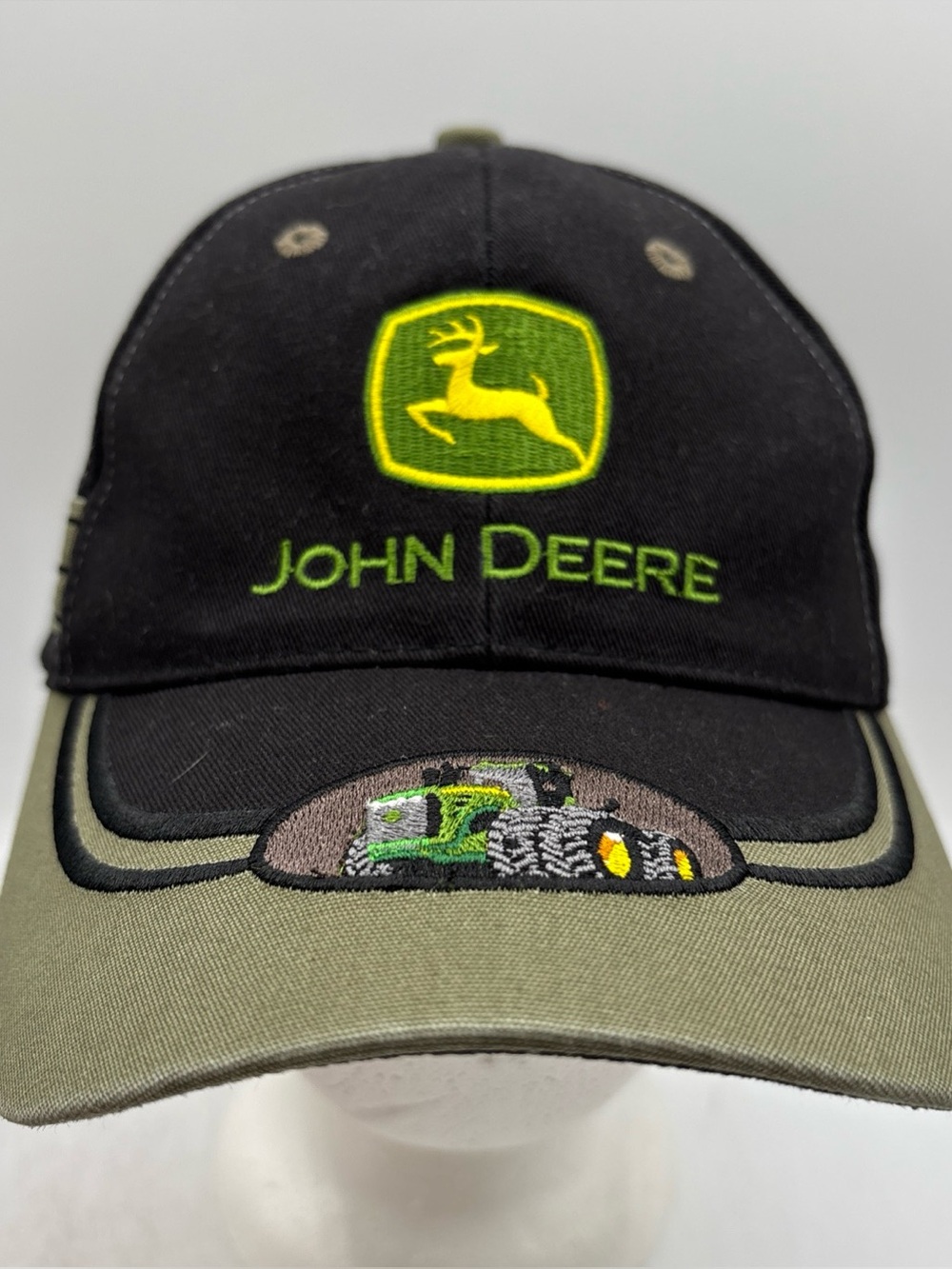 John Deere Cap Tractor Embroidered Black Olive Green K-Products Adjustable Hat